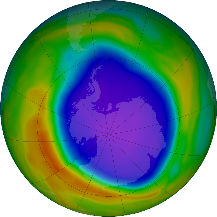 Antarctic ozone map for 10 October 2018